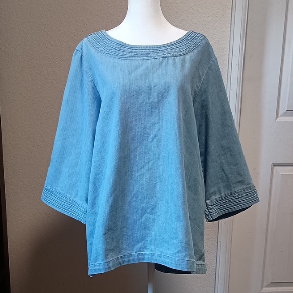 Martha Stewart Chambray Denim Tunic Lg - Picture 1 of 5
